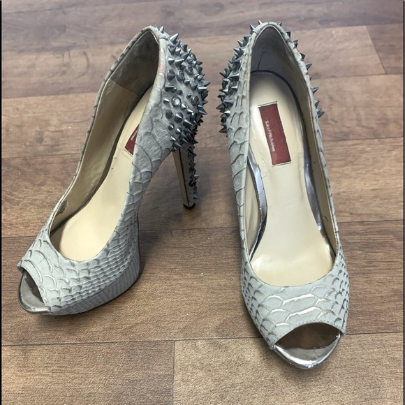 Saks Fifth Avenue Leather Animal Print Studded Pumps - Picture 3 of 6